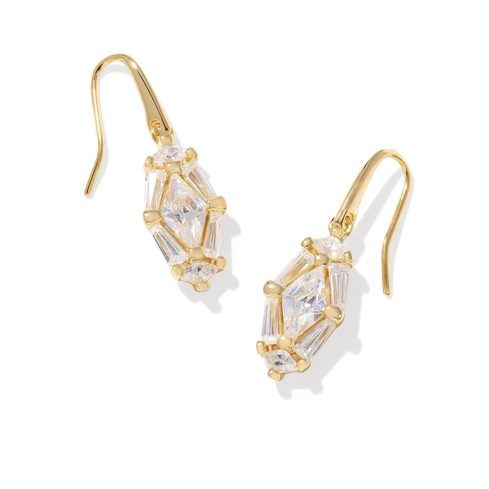 Kendra Scott Lindy Rae Lee Gold Drop Earrings in White Crystal